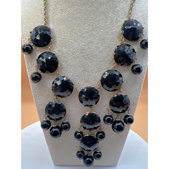 Statement JCrew Black Faceted Bead Bib Necklace.  C2 - Picture 3 of 11